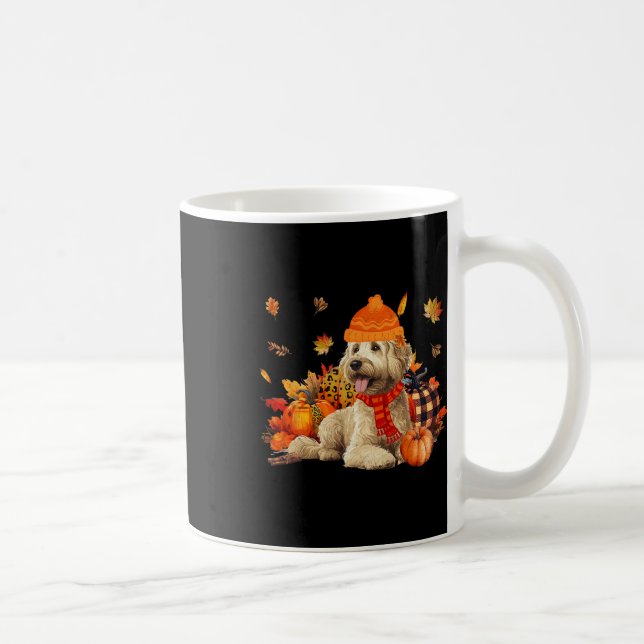 Taza De Café Goldendoodle Dog Fall Scarf Leopardo Pumpkins Autu (Derecha)
