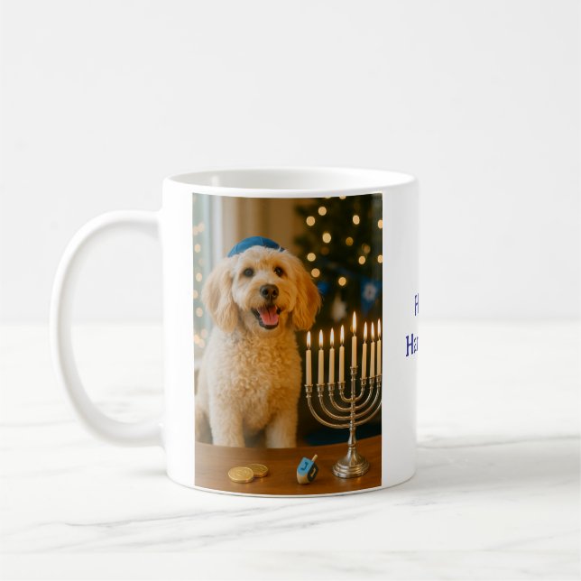 Taza De Café Goldendoodle Hanukkah Christmaskah (Izquierda)