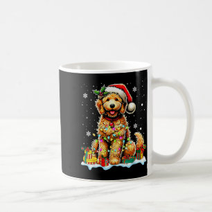 Taza De Café Goldendoodle Navidad Santa Sombrero Luces de Hadas