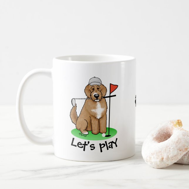 Taza De Café Goldendoodle Perro Jugando Golf (rojo whmk2) Diver (Con donut)