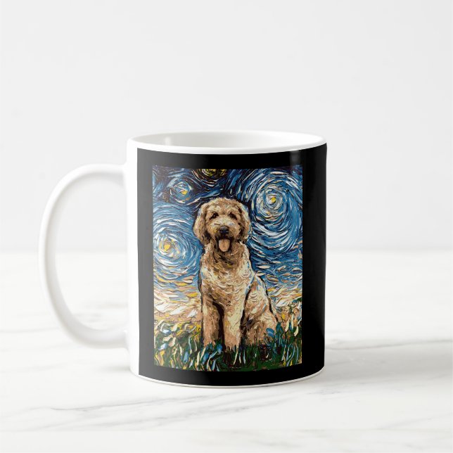 Taza De Café Goldendoodle Starry Night Dog Art De Aja (Izquierda)