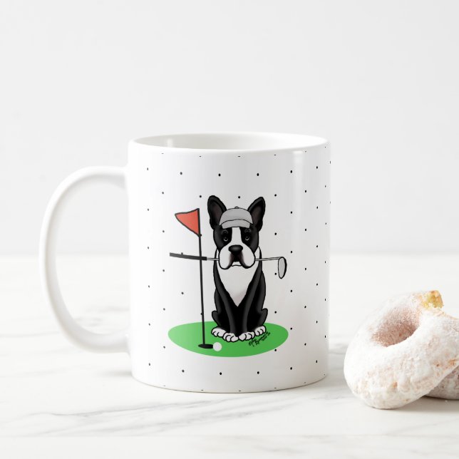 Taza De Café Golf Boston Terrier (negro) Perro Cute (Con donut)