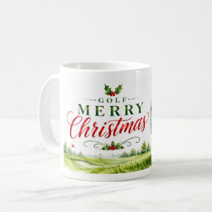 Taza De Café Golf Navidad tematizado con sombrero de Santa de p