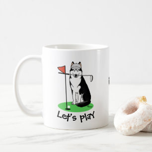 Taza De Café Golf Siberian Husky (negro) Perro jugando Cute Gra