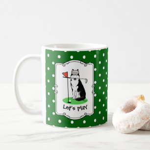 Taza De Café Golf Siberian Husky (negro) Perro jugando Cute Gra