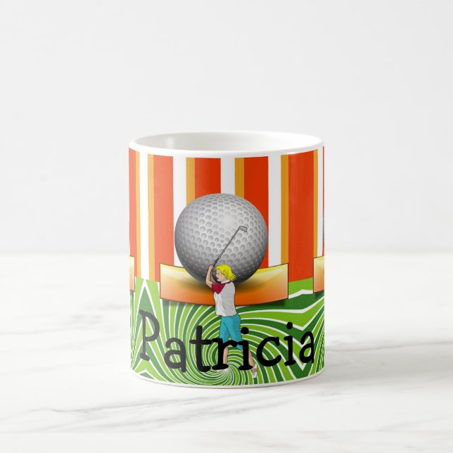 Taza De Café Golfer Naranja Stripe Golf Balls Mug (Centro)