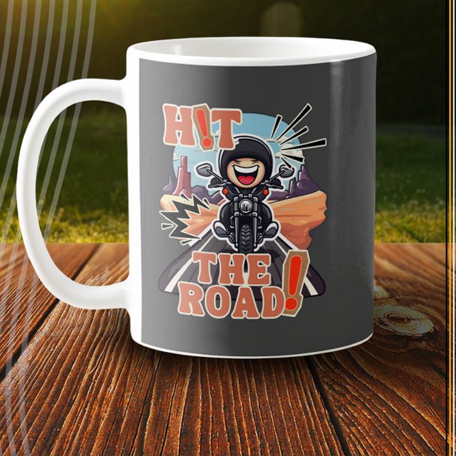 Taza De Café ¡Golpea la carretera! Funny Road Trip Biker (Subido por el creador)