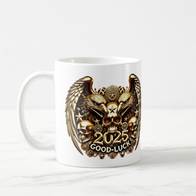 Taza De Café Good Luck 2025 Doppeladler Totenkopf Gold (Izquierda)
