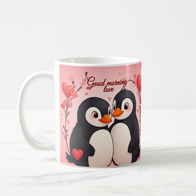 Taza De Café Good Morning Love - Penguins Valentine's Day Mug (Izquierda)