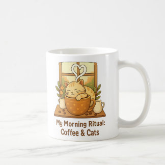 Taza De Café Good Morning Ritual Mug: Cozy Cat in Coffee Cup | 