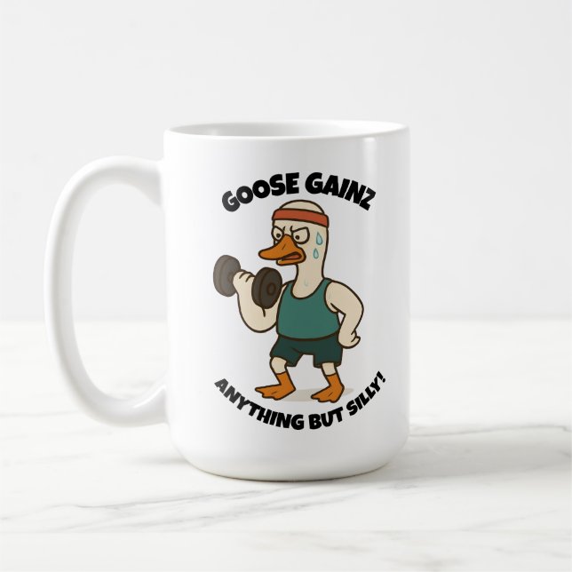 Taza De Café Goose Gainz – Funny Goose Gym Workout Design (Izquierda)
