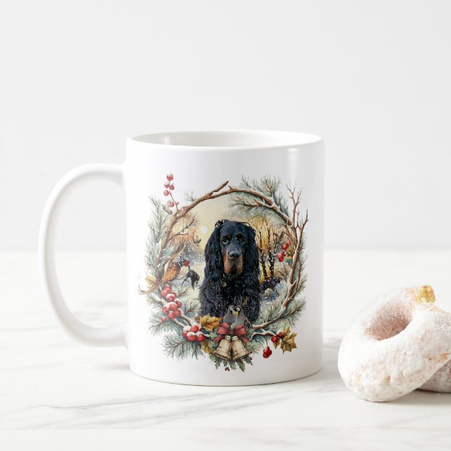Taza De Café Gordon Setter Christmas Joy – Seasonal Dog Art (Con donut)