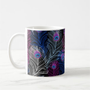 Taza De Café Gorge patrón vintage de plumas de pavo real sobre