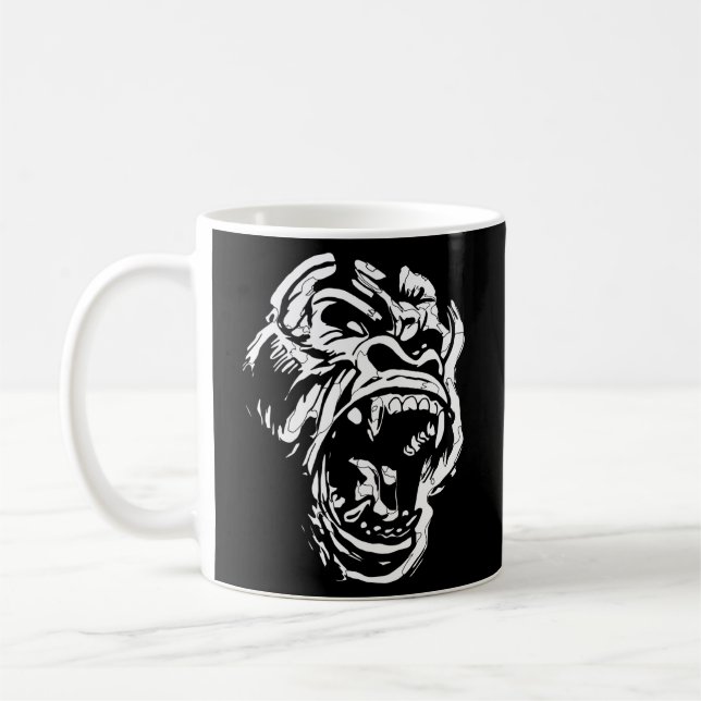 Taza De Café Gorila enojada Silverback White Fierce Great Ape (Izquierda)