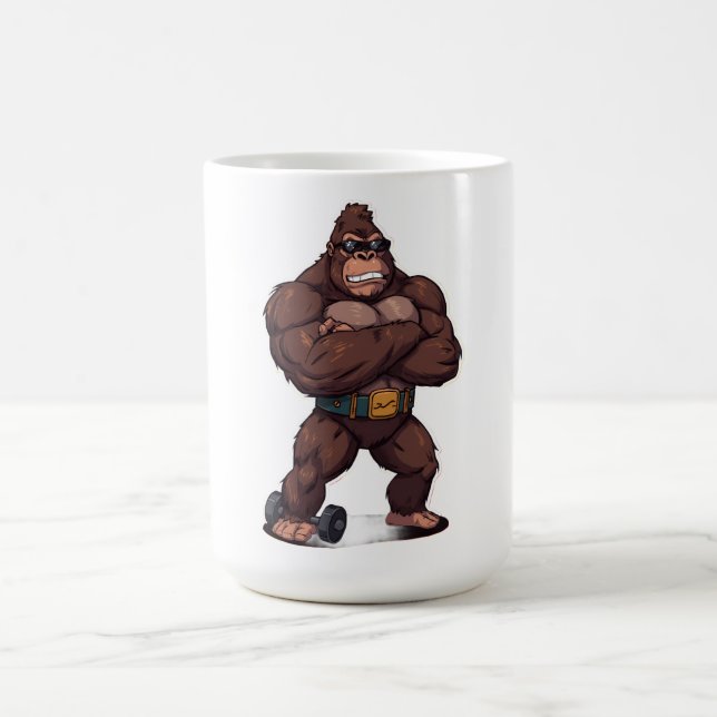 Taza De Café Gorilla Bodybuilder Weight Lifter Pop Art Cartoon (Centro)