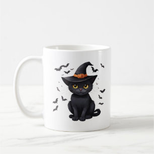 Taza De Café Gorra de brujas de gato negro Halloween cayó estre