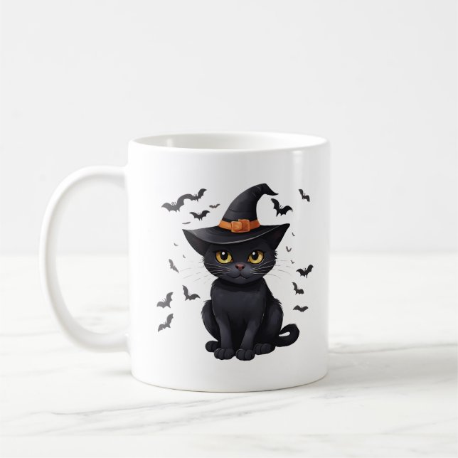 Taza De Café Gorra de brujas de gato negro Halloween cayó estre (Izquierda)