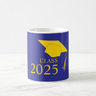 Taza De Café Gorra de graduación azul y amarillo