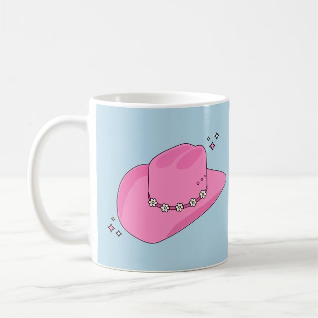 Taza De Café Gorra De Vaquero Preppy Rosa Y Azul (Izquierda)