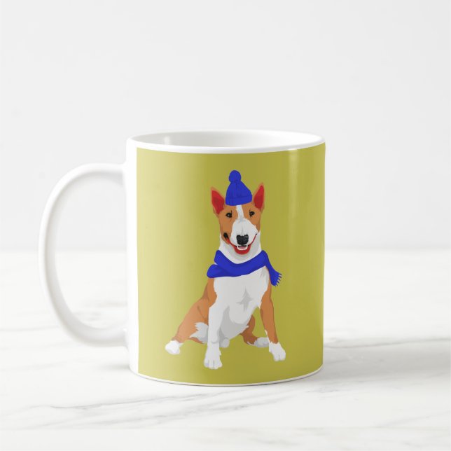 Taza De Café Gorra del invierno y miniatura azules bull terrier (Izquierda)