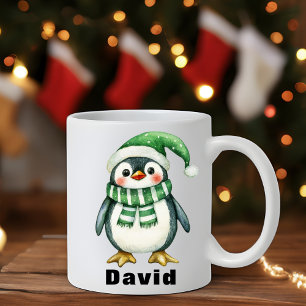 Taza De Café Gorra verde personalizado pingüino personalizado M