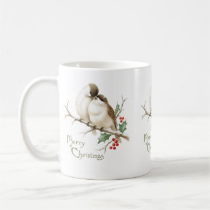Taza De Café Gorriones en una rama de Navidad