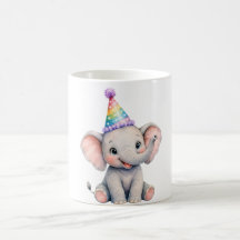 Gorrito de Cumpleaños de Elefante Bebé en Acuarela