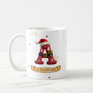 Taza De Café Gorro de Santa Rojo Navidad Letra A Nombre