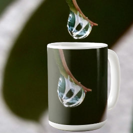 Taza De Café Gota de lluvia en la punta de una hoja con fotogra