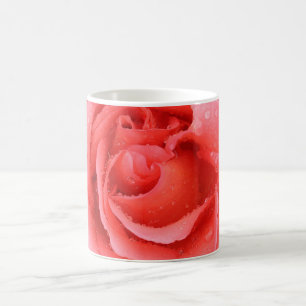 Taza De Café Gotas de agua de rosa rosa roja romántica