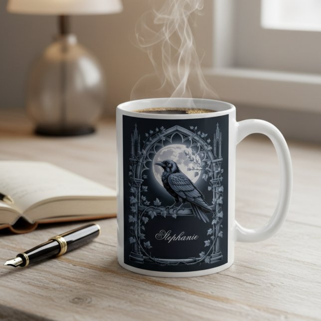 Taza De Café Gothic Raven Dark Academia Moon (Black gothic personalized raven coffee mug
)
