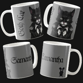 Taza De Café Gótico gato con nombre personalizado del ratón Osc