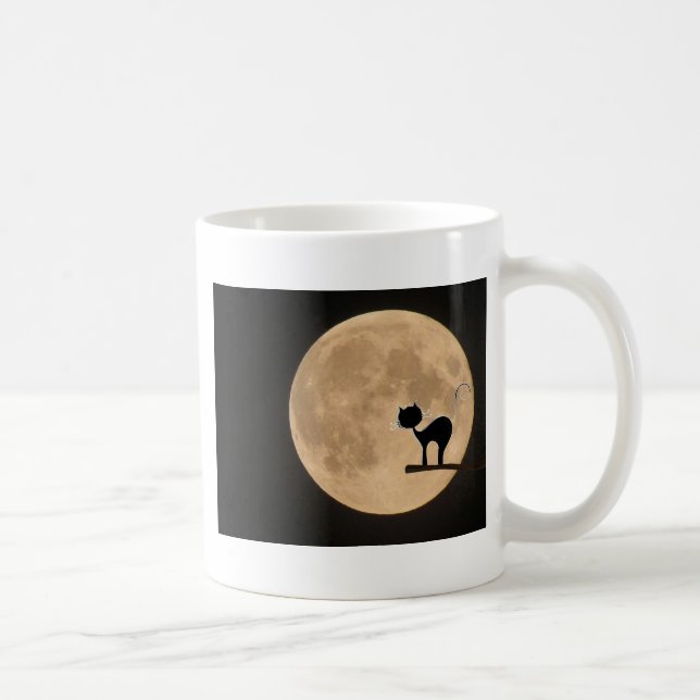 Taza De Café Gótico gato negro de Halloween con luna llena (Derecha)