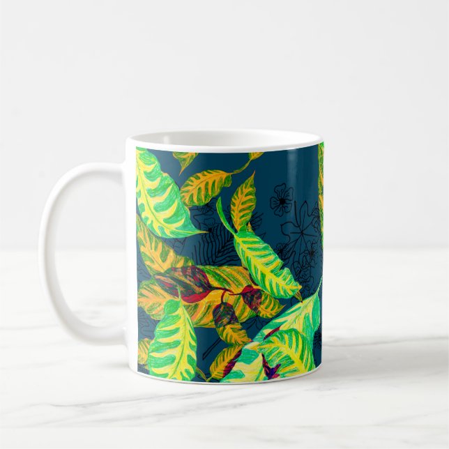 Taza De Café Gouache azul de tintes tropicales. Patrón tropical (Izquierda)