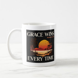 Taza De Café Grace gana cada vez - ROMANS 5:20