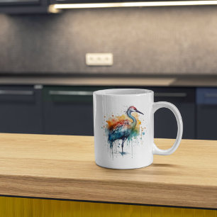 Taza De Café Graceful Crane: Arte acuarela