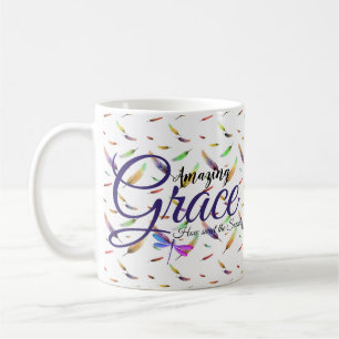 Taza De Café Gracia asombrosa Plumas coloridas  