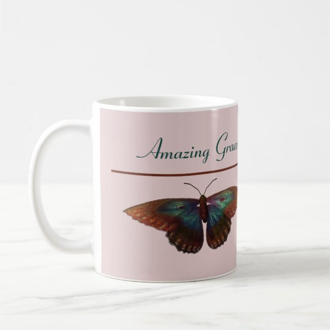 Taza De Café Gracia y mariposas increíbles y flores (Izquierda)