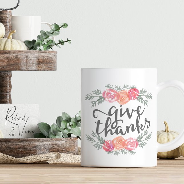 Taza De Café Gracias | Acción de Gracias Floral acuarela (Subido por el creador)