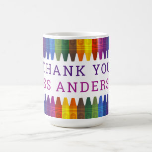 Taza De Café Gracias Crayones de colores Personalizados