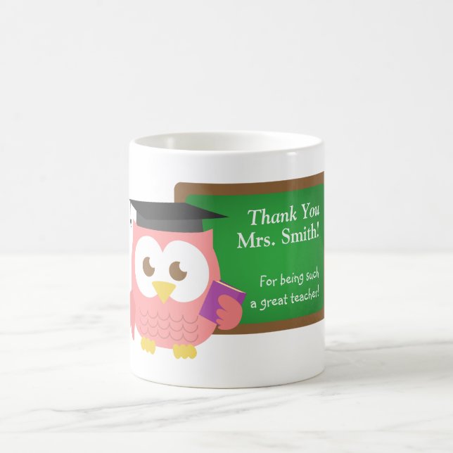 Taza De Café Gracias, día del aprecio del profesor, búho rosado (Centro)