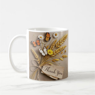 Taza De Café Gracias flores silvestres dibujadas a mano, tallos