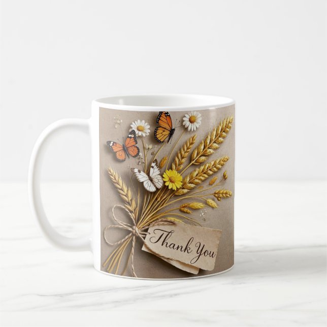 Taza De Café Gracias flores silvestres dibujadas a mano, tallos (Izquierda)