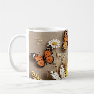 Taza De Café Gracias flores silvestres dibujadas a mano, tallos
