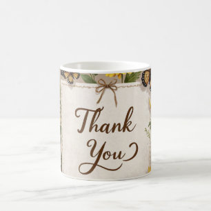 Taza De Café Gracias flores silvestres dibujadas a mano, tallos