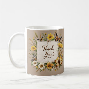 Taza De Café Gracias flores silvestres dibujadas a mano, tallos