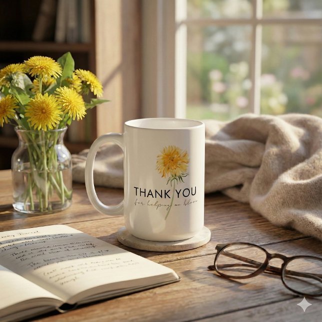 Taza De Café Gracias Por Ayudarme A Bloom Mug (Show your gratitude with this beautiful dandelion, "Thank you for helping me bloom" mug! )