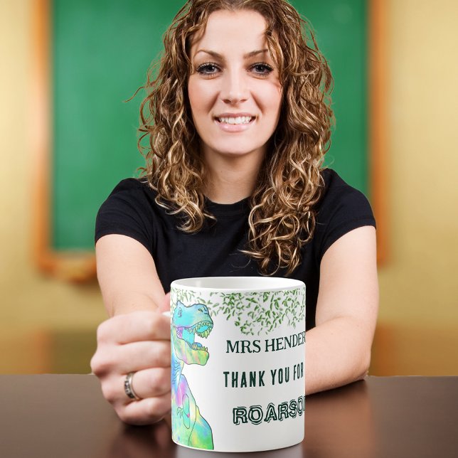 Taza De Café Gracias Por Ser Un Maravilloso Nombre De Profesor (Dinosaur thank you for being roarsome personalized teacher appreciation coffee mug)