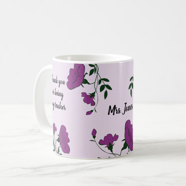 Taza De Café Gracias Profesor Apreciación Floral Púrpura (Anverso izquierdo)