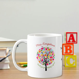 Taza De Café Gracias profesor apreciar el árbol de corazón arco